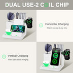 LADSTAG Leather Desk accessories Pen Holder with 3-in-1 Wireless Charger for Phone, Earbuds, Watch Multifunctional Desktop Phone Stand for Office and Home,birthday gifts,gifts for him (white) - Image 5
