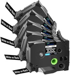 TZ TZe 24mm 0.94 inch Laminated Black Tape Compatible for Brother P Touch TZ355 TZ-355 TZe-355 TZe355 Label Tape for Brother PT-D600VP E550W H500LI P710BT Label Maker, 5 Pack White on Black by POPOBUY