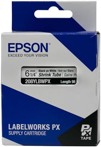 Epson LABELWORKS 208YLBWPX-5PK Heat Shrink Tube - Black on White - 6mm - Image 5