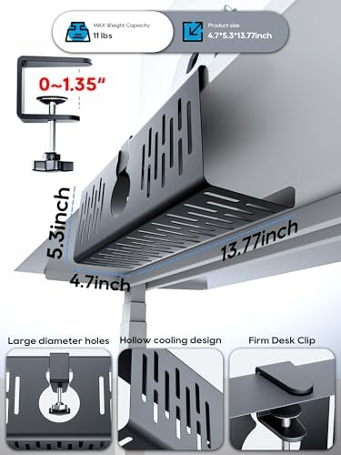 NODOCA No Drill Under Desk Cable Management Tray, 14'' Wire Management, Punch-Free Clamp on, Metal Cable Tray, Wire Organizer Under Desk, Under Desk Basket for Office and Home, Black - Image 3