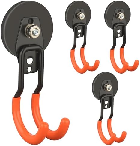 ULIBERMAGNET New Upgraded Garage Strong Magnetic Hooks, 4 Pack Heavy Duty Large J Hooks with Magnet, Anti-Slip Coating Magnet Hooks for Garden Tools, Ropes,Drill by ULIBERMAGNET