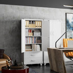 SUXXAN Rolling Storage Cabinet with 2 Doors and 2 Drawers, Heavy Duty Metal Storage Cabinet with Shelves, Locking Steel Cabinet for Warehouse, Home, Office (White) - Image 2