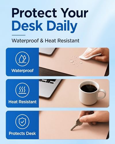 Aothia Cork Desk Mat - Dual-Sided XL PU Leather Desk Pad & Full Desk Protector, Large Waterproof Desktop Mat for Office & Gaming (47" x 23.6", Pink) - Image 3
