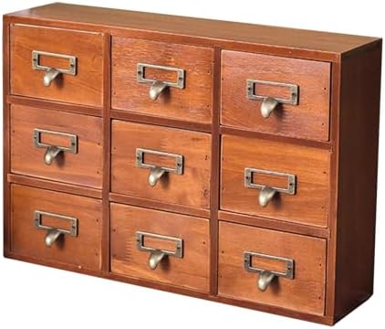 Wooden Desk Drawer Organizer, Classic Vintage Desk Organizer for Tabletop, Wood Storage Box, Desktop Organizing Cabinet with Drawers for Office Study Table(9-Drawer, Brown) by Unknown