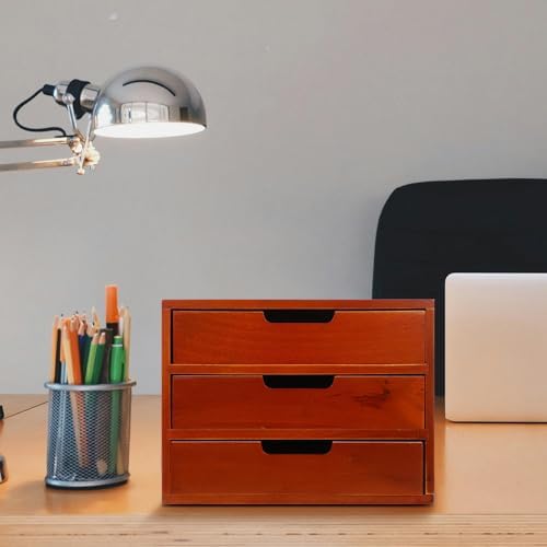 Wooden Desktop Storage Organizer with Three-layer Drawers for Desks - Image 2