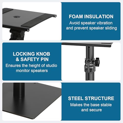 Vondynote Set of 2 Desktop Studio Monitor Speaker Stands Bookshelf Speaker Stands - Image 2