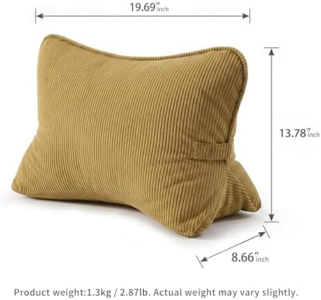 Pat. Pend. Corduroy Lumbar Support Back Pillow for Reading & Lounging, Ergonomic Triangle Cushion for Sofa, Armchair & Bed Sitting, Removable Washable Cover, Mustard Yellow - Image 6