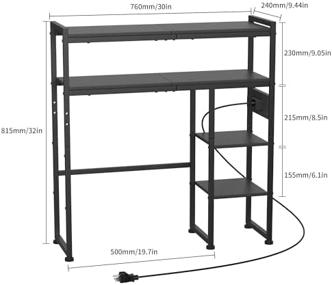 Aetheris Desktop Organizer Shelf, 30" Wooden Office Storage Rack with Outlets, Display Shelf Rack with Light Strip, 5 Tier Desktop Display Rac, Desk Shelf, Desk Hutch for Computer Monitor (Black) - Image 3