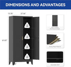 COFaR Metal Pantry Cabinet with Doors, Farmhouse 61'' Tall Storage Cabinet with 3 Adjustable Shelves, Kitchen Pantry Cabinet for Dinning Room, Garage, Laundry, Bathroom, Black 4-Tier - Image 2