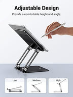 UGREEN Tablet Stand Holder for Desk Dual Rod Support Aluminum Tablet Holder Adjustable Multi-Angle Home Office Accessories Compatible with iPad Pro 13 12 11 10.5 Air Mini 5 4 3 2 Phone E-Reader Black - Image 2
