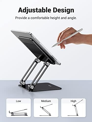 UGREEN Tablet Stand Holder for Desk Dual Rod Support Aluminum Tablet Holder Adjustable Multi-Angle Home Office Accessories Compatible with iPad Pro 13 12 11 10.5 Air Mini 5 4 3 2 Phone E-Reader Black - Image 2