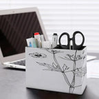 PU Leather Multi-Compartment Pen Holder Desktop Organizer Pencil Cup Storage Caddy for Office Home Supplies Wildflowers Line Drawn on Watercolor - Image 5