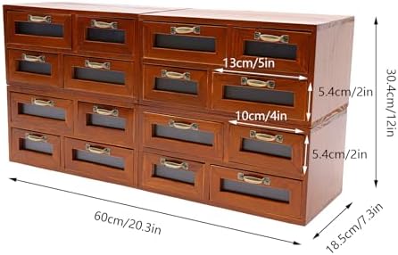 Wooden Desk Storage Cabinet 16 Drawers Mini Chest with Metal Handles,Desktop Storage Cabinet Box Drawers for Home Office Desk Organization and Storage 23.6”x7.3”x12”, Brown, BGQHT5-002 - Image 2