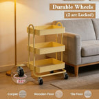 3 Tier Metal Rolling Cart, Utility Storage Cart Shelf Organizer with Wheels for Home & Office, Light Yellow - Image 7
