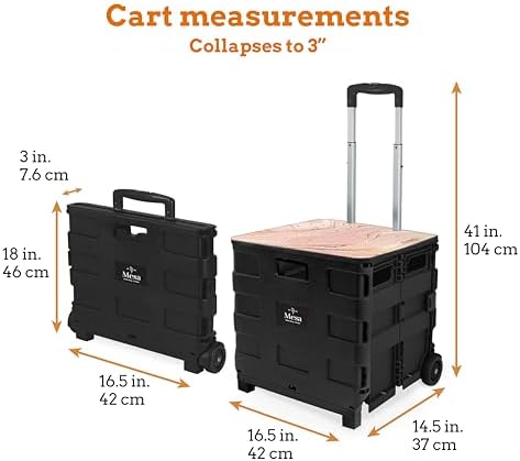 Inspired Living Collapsible Ultra-Slim Pack-N-Roll,2 Wheel Utility Cart w/Lid Used as Seat up to 250 Lbs, Telescopic Handle, Super Strong, for Home,Garden,Shopping,Office,School, Large, Pink Marble - Image 2