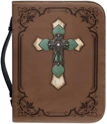 Retro Blue Cross Bible Cover Case for Women Fashion PU Leather Bible Book Case Lightweight Portable Brief Case Stationary Supplies Storage by Glomenade