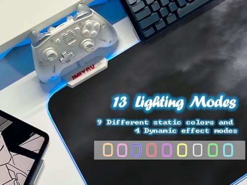 JMIYAV White RGB Gaming Mouse Pad 31.5x12 Inch PC XL Large Extended Mousepad Glowing Led Light Up Desk Pad Non-Slip Rubber Base Computer Cool Mouse Mat Desk Accessories Gaming Setup Storm Halo - Image 3
