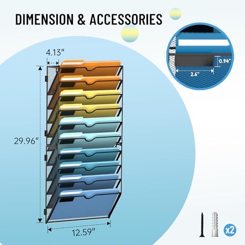 SUPEASY 10-Tier Hanging Wall File Organizer with Hooks, 2 Pack - Image 3