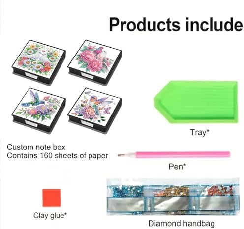 4 Pcs Floral Bird Diamond Art Sticky Note Holder with 640 Sheets Paper, 5D DIY Desktop Memo Pad Organizer for Women, Office Supplies Desk Decor Accessory, Creative Craft Gift - Image 5