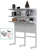 JWX Standing Pegboard Shelf Unit, White Gaming Home Office Garage Cabinets with Metal Pegboard and 15 Pieces Organizer Tool Holders by JWX