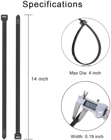 KAMOTA 14 Inch Black Nylon Zip Ties, 1500 Pack Self-Locking 50lb Tensile - Image 2