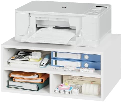 ALISENED Printer Stand for Desk, 2-Tier Wooden Desk Organizer, White by ALISENED