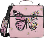 3-Ring Zipper Binder with Shoulder Strap Zip-Up Expanding File Folder Organizer Storage Fireproof Accordion Trapper Keeper Home School Office Three Butterfly (Pink Butterfly) - Image 2
