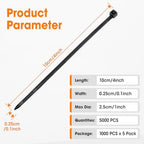 5000 PCS Zip Ties 4 Inch, Small Cable Ties with 18lbs Tensile Strength, Black Zip Ties for Indoor and Outdoor Use, Wire Ties, Black - Image 2