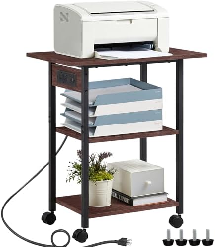 Lerliuo 3-Tier Printer Stand with Charging Station, Rolling Printer Table by Lerliuo