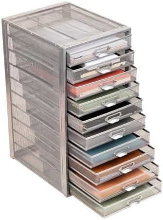 Mind Reader 10-Drawer Desk Organizer for Office Supplies, Crafts, Mail Sorting & More, Metal Mesh, Silver by MindReader