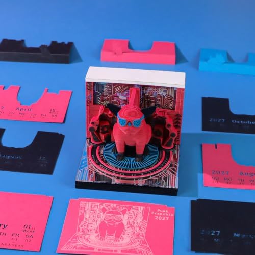3D Memo Pad, 3D Calendar 2027, Time Piece Calendar, Tear-Off Calendars 2027, 3D Paper Carving Art Memo Pad, Art Carving Sticky Notes for Office Home Gifts Ornaments (Punk Brawl) - Image 4