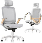 GABRYLLY Ergonomic Office Chair, High Back Home Desk Chair with Flip-Up Arms, Headrest, 90-120° Tilt and Wide Cushion, 300LBS White Mesh Chair for Work Gaming Study (GY01-NT, Woodgrain Pattern) by GABRYLLY