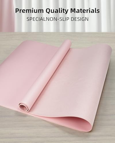 Leather Desk Pad Protector - 48 x 24 Computer Mat, Large Mouse Pad, Non-Slip, Waterproof PU Leather Blotter, Desk Cover for Office and Home (Light Pink) - Image 2