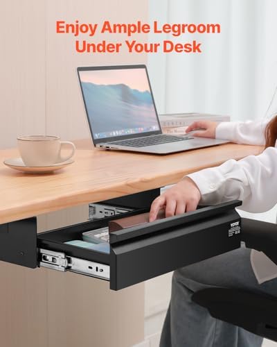 VEVOR Under Desk Drawer Slide Out, 16 inch Attachable Desk Drawer for Sit Stand Workstation, Hidden Under Counter Drawers for office Home, Black - Image 3