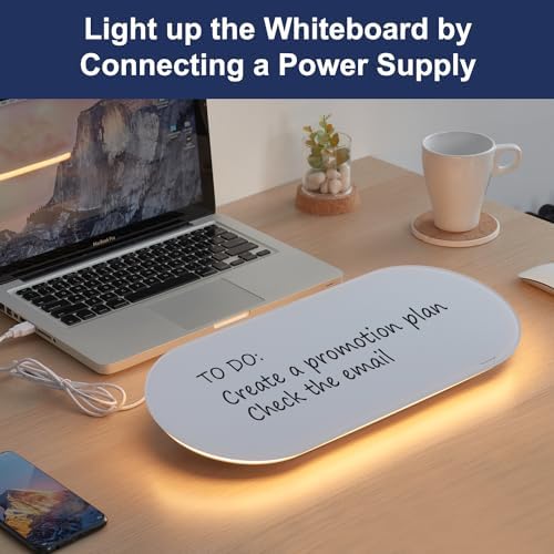 TSJ OFFICE Glass Desktop Whiteboard - 17 X 7 Inches Small Dry Erase Board with Warm White Light, Glass White Board Surface Notepad with 1 Drawer, Desk Organizers for Office, Home, School Supplies - Image 6