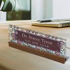 Artblox Personalized Office Desk Name Plate and Business Card Holder | Clear Acrylic Glass with Teak Wood Stand | Vintage Design Customized with Your Name and Credentials Office Desk Décor - Image 2