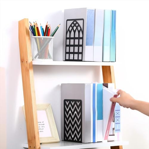 Feifeiya 6 Pairs Decorative Book Ends Metal Bookends for Shelves Black Metal Heavy Duty Book Ends Holder Supports Stoppers for Home Office School, 6.9x4.9x3.5”(Geometrical) - Image 6