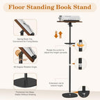 Snughome Floor Book Stand with Removable Tray, Wood Standing Book Stand for Reading, Height Adjustment 21"-51", Music Stand Cookbook Stand Textbook Stand Laptop Stand Book Holder for Display - Image 6