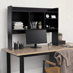 Vercraft Dorm Desk Hutch Wood Desktop Bookshelf 32.4x27.6x8'',Black - Image 2