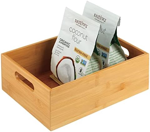 mDesign Bamboo Kitchen Cabinet & Fridge Drawer Organizer Tray with Handle - Storage Bin for Cutlery, Serving Spoons, Cooking Utensils, Gadgets - Natural Wood Finish by mDesign