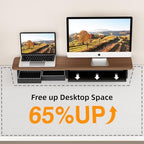AFOOYO Large Dual Monitor Stand For Desk,43 Inch Desktop Computer Riser with Metal Drawer Desk Shelf Organizer For Computer/Laptop/PC/Printer/TV - Image 3