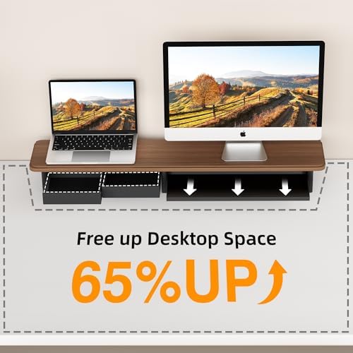 AFOOYO Large Dual Monitor Stand For Desk,43 Inch Desktop Computer Riser with Metal Drawer Desk Shelf Organizer For Computer/Laptop/PC/Printer/TV - Image 3