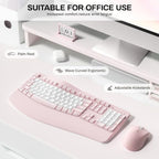Wireless Keyboard and Mouse Combo,2.4G Ergonomic Wave Keys(Pink & White-B) - Image 3