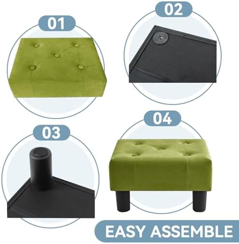 Poofzy Small Foot Stool Ottoman, Velvet Ottoman Foot Rest with Legs, Rectangle Foot Rest for Couch, Footstools and Ottomans Small for Living Room and Entryway (Olive Green) - Image 5