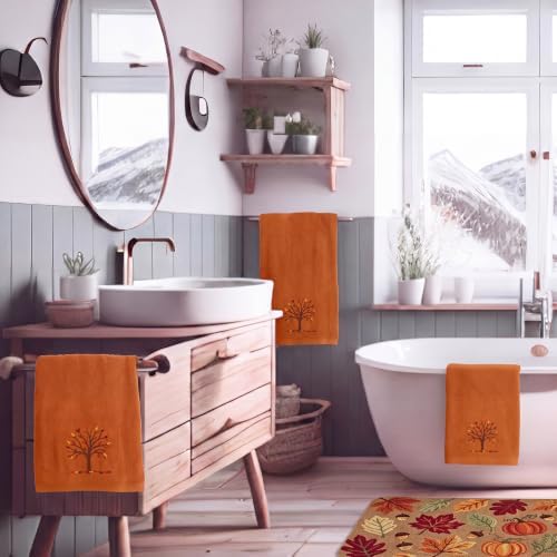 Peryiter 3 Pcs Fall Bath Towels Set, Fall Tree, Orange - Image 6