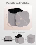 B FSOBEIIALEO Storage Ottoman Cube, 15" Flower Shaped Ottomans, Grey - Image 6