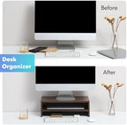 FITUEYES Wooden Monitor Stand Riser, 2-Tier Desk Storage Shelf, Brown - Image 4