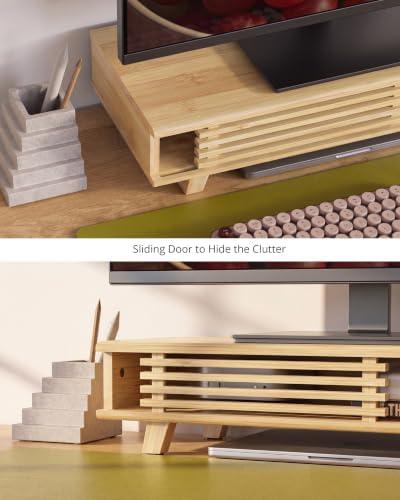 Monitor Stand Riser,Wood Desk Shelf with 2 Tier Storage - Image 3