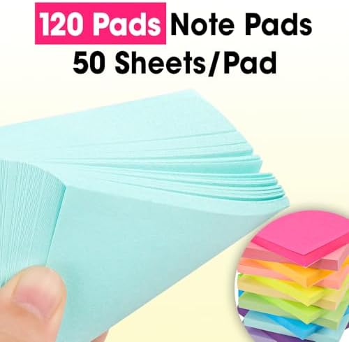 120 Pads Sticky Notes 3x3, Self-Stick Pads Bulk Bright Colors, School Supplies, Office Products, 50 Sheet/Pad - Image 4