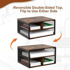 2 Tier Printer Stand with Storage, Wooden Printer Shelf with Metal Frame, Desktop Paper Organizer for Home Office, Multi-Functional Desk Rack for Fax Scanner, Brown - Image 6